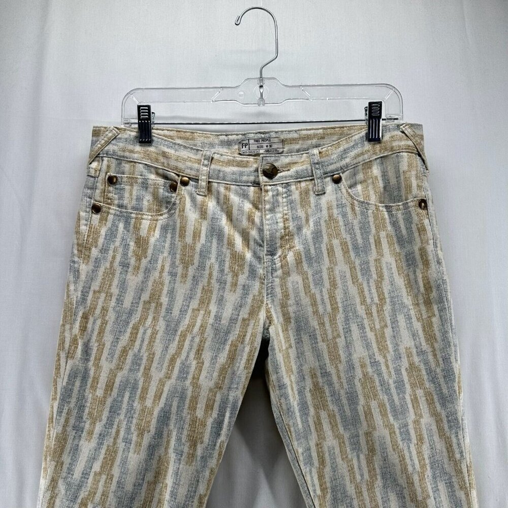 Free People Jeans Womens 30 Ikat Print Skinny Ankle Stretch Cotton Blend Beige - Picture 3 of 11